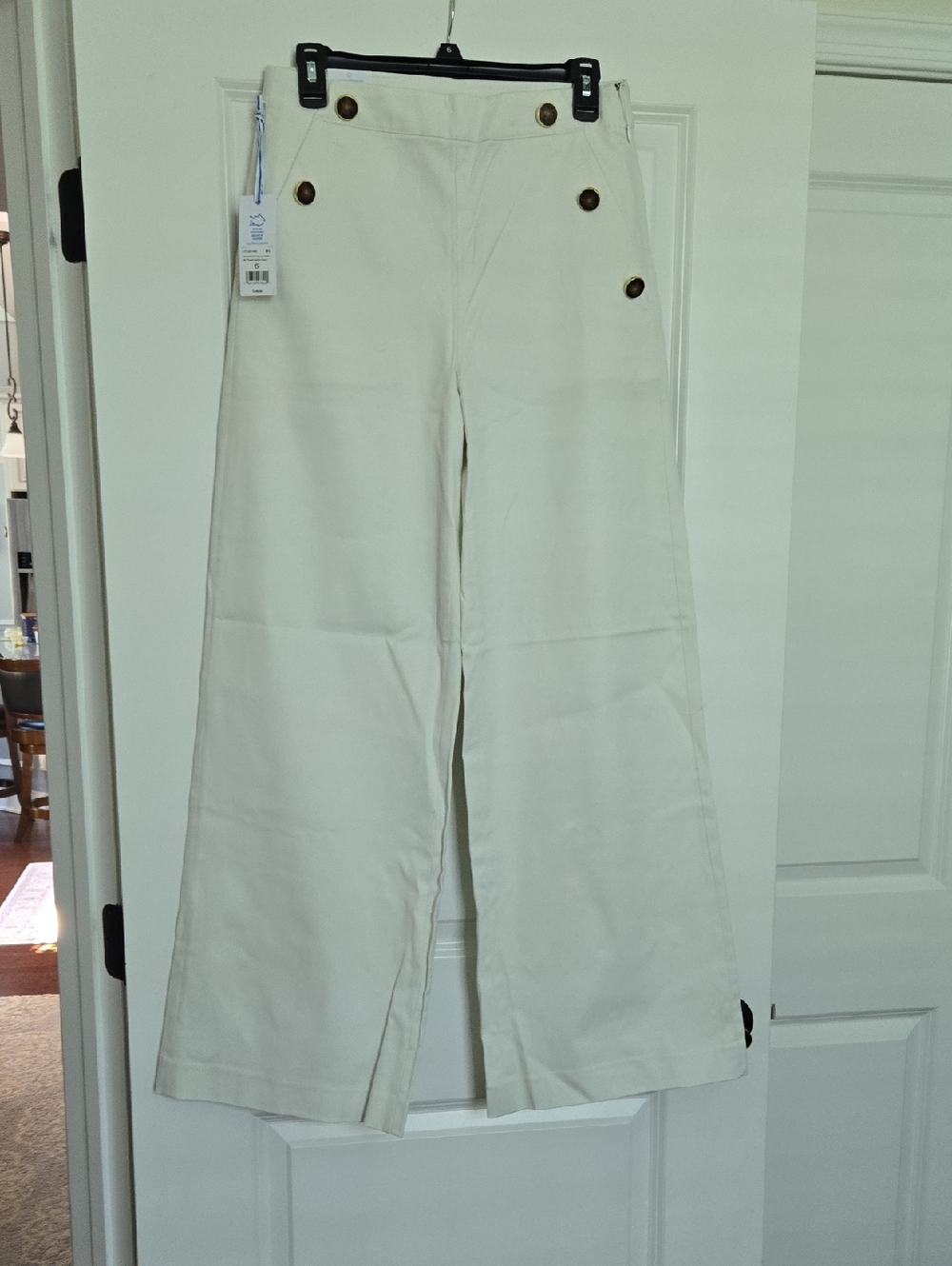 Southern Tide Cream Wide-Leg Sailor Pants with Button Detail